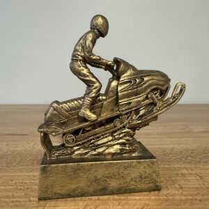 Vintage Resin Snowmobile Trophy Figurine Statue Bronze Gold Decor Mountain